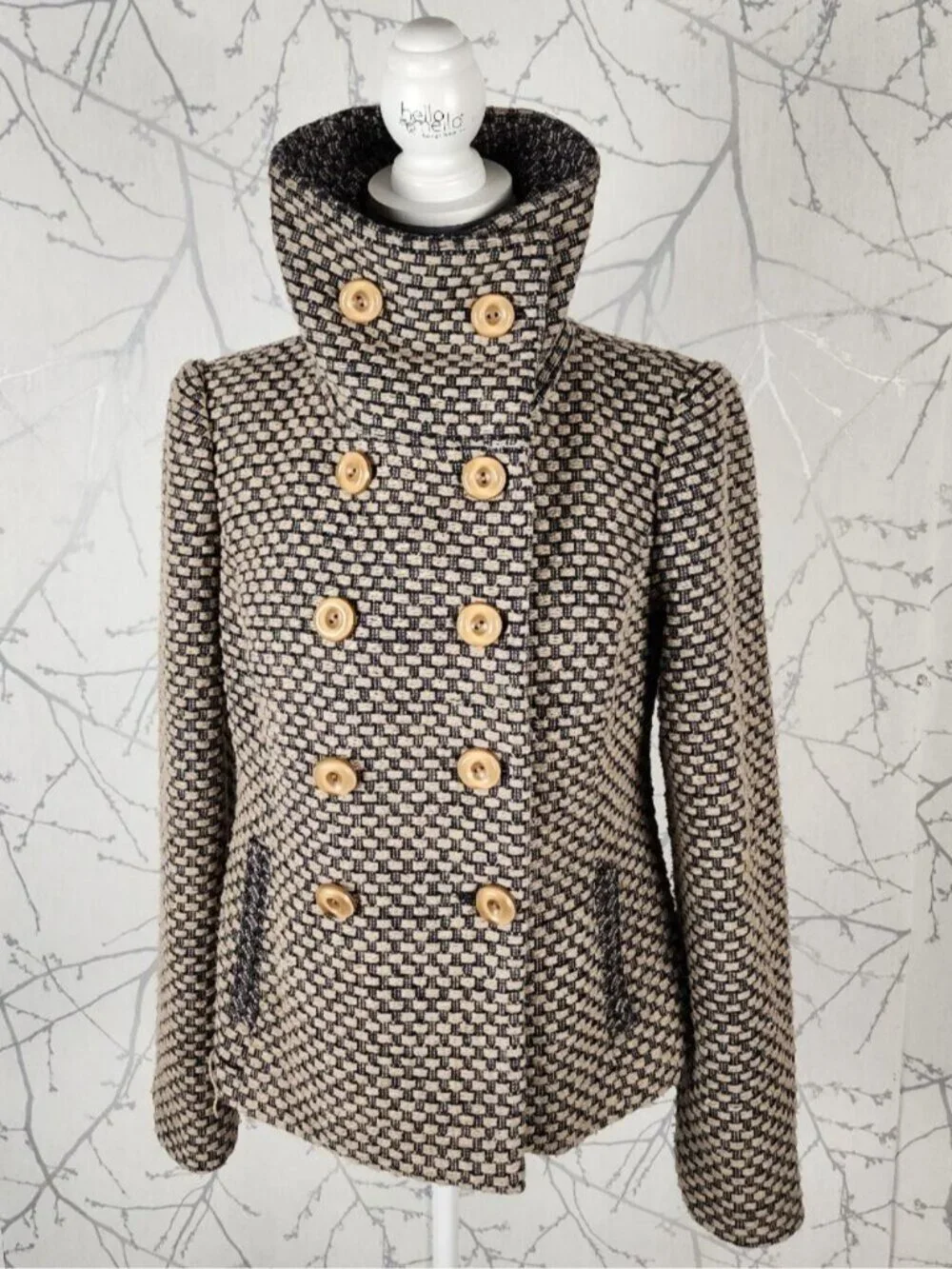 Tabitha Beige Wool Blend Woven Double Breasted Jacket